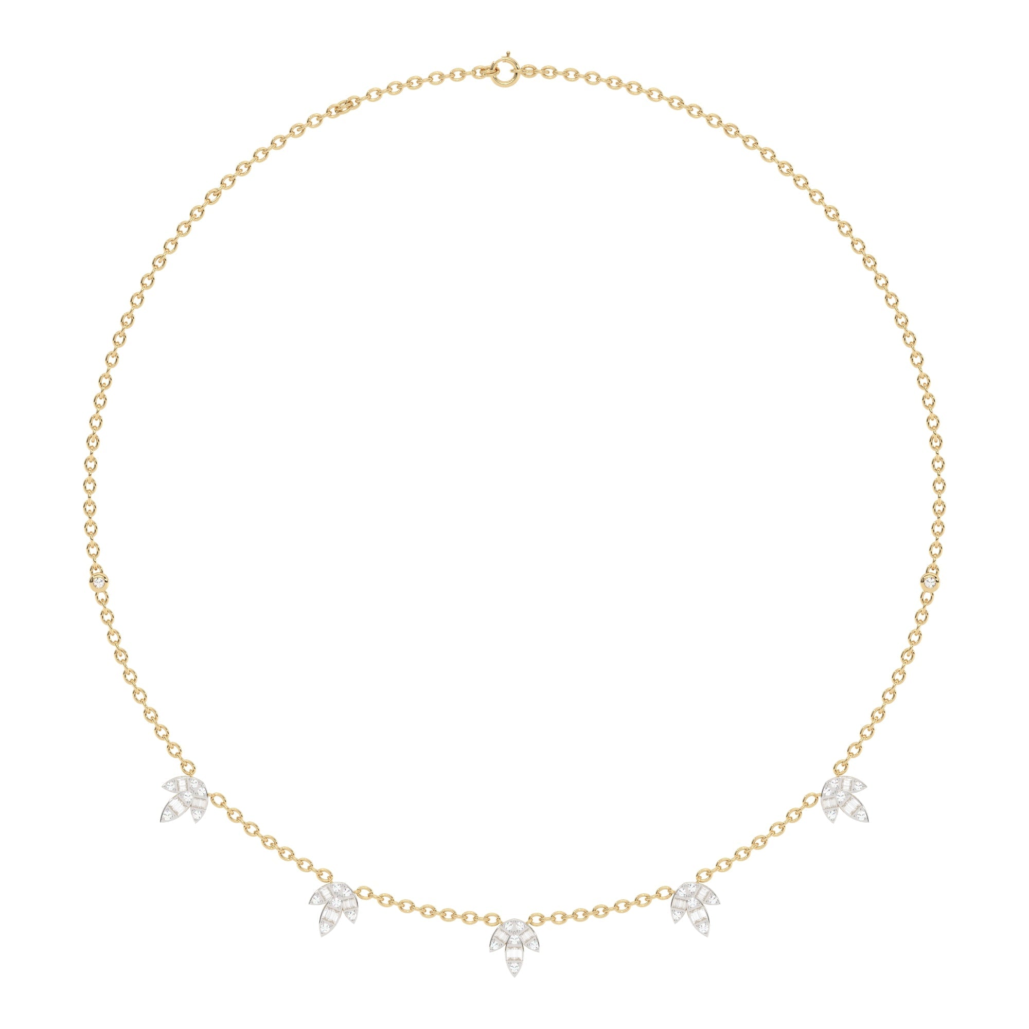 SPECIAL!1.00ct G SI 14K Yellow Gold Diamond Round & Baguette Leaf Pendant Necklace 16" +2" EXT