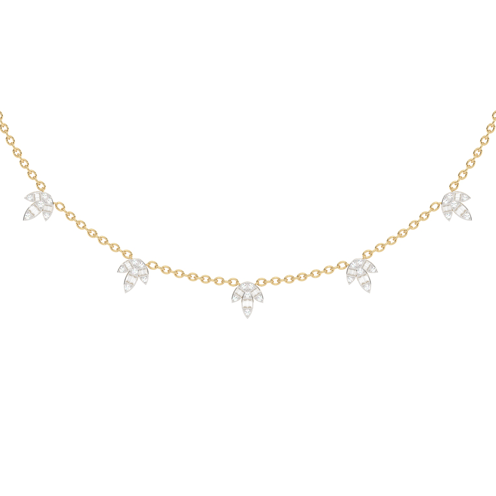 SPECIAL!1.00ct G SI 14K Yellow Gold Diamond Round & Baguette Leaf Pendant Necklace 16" +2" EXT