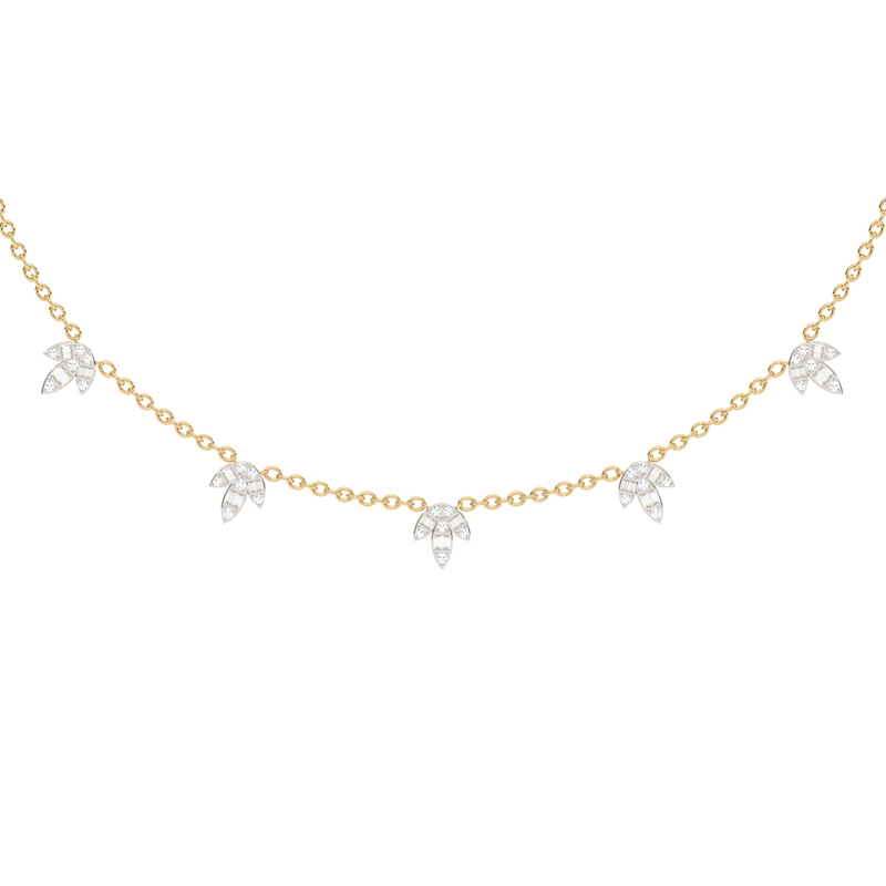 SPECIAL!1.00ct G SI 14K Yellow Gold Diamond Round & Baguette Leaf Pendant Necklace 16" +2" EXT