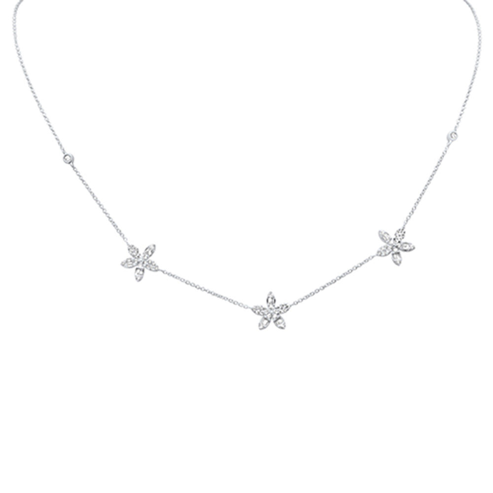 SPECIAL! .75ct G SI 14K White Gold Diamond Round & Baguette Flower Pendant Necklace 14" +2" EXT