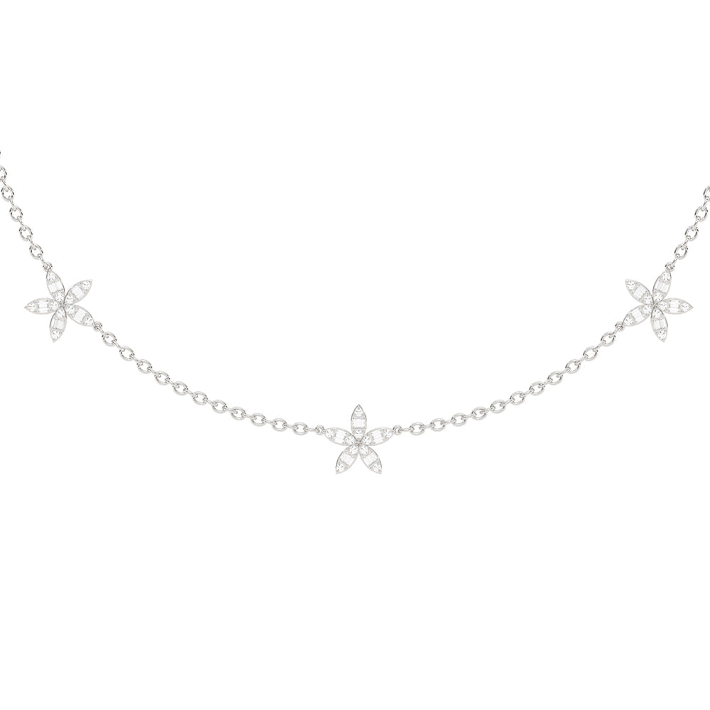 SPECIAL! .75ct G SI 14K White Gold Diamond Round & Baguette Flower Pendant Necklace 14" +2" EXT