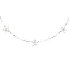 SPECIAL! .75ct G SI 14K White Gold Diamond Round & Baguette Flower Pendant Necklace 14" +2" EXT