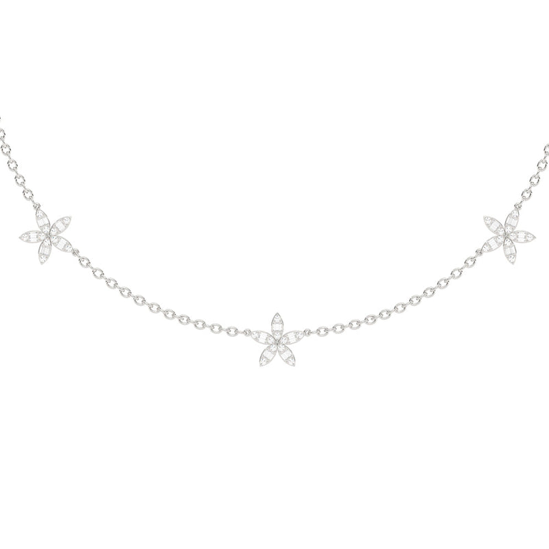 SPECIAL! .75ct G SI 14K White Gold Diamond Round & Baguette Flower Pendant Necklace 14" +2" EXT
