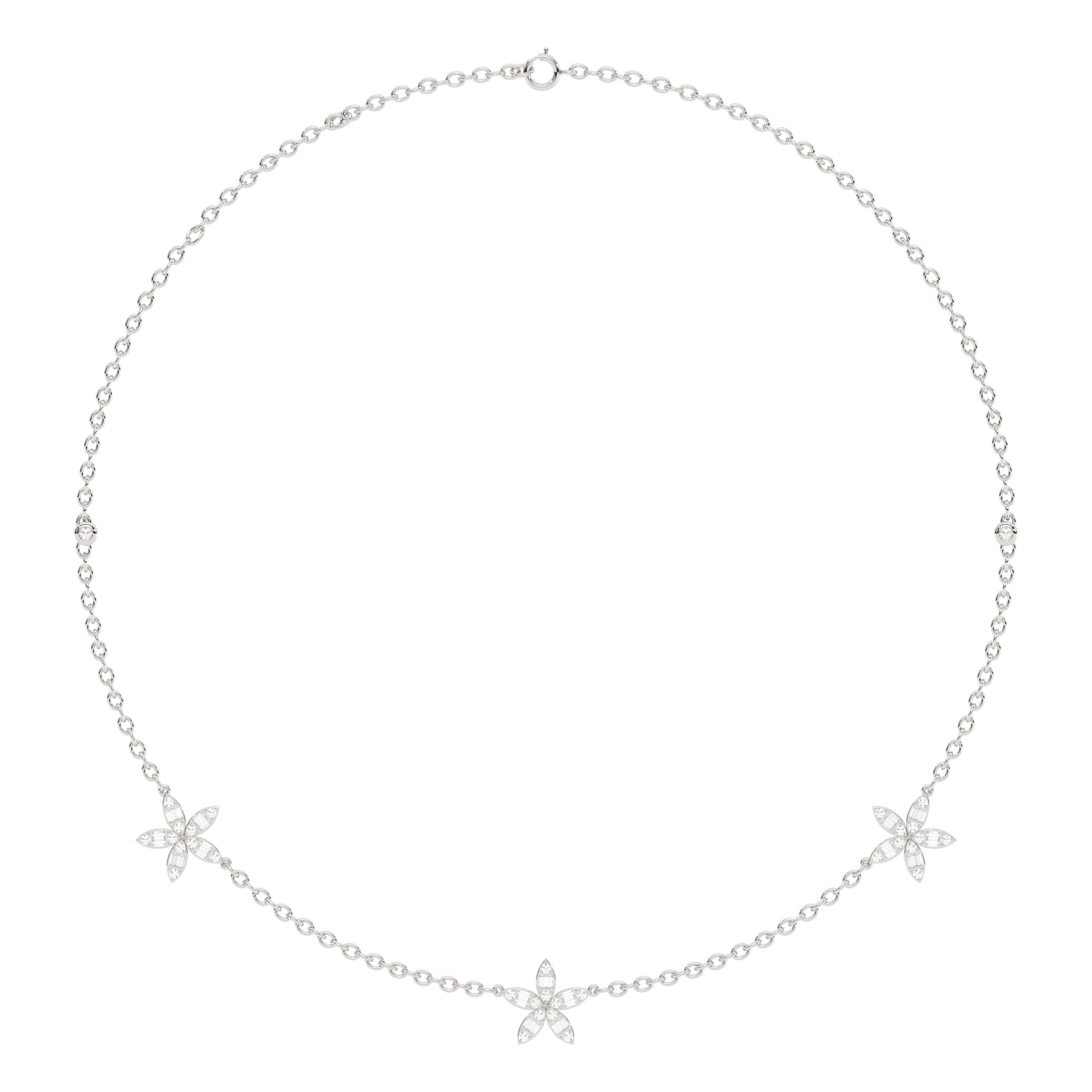 SPECIAL! .75ct G SI 14K White Gold Diamond Round & Baguette Flower Pendant Necklace 14" +2" EXT