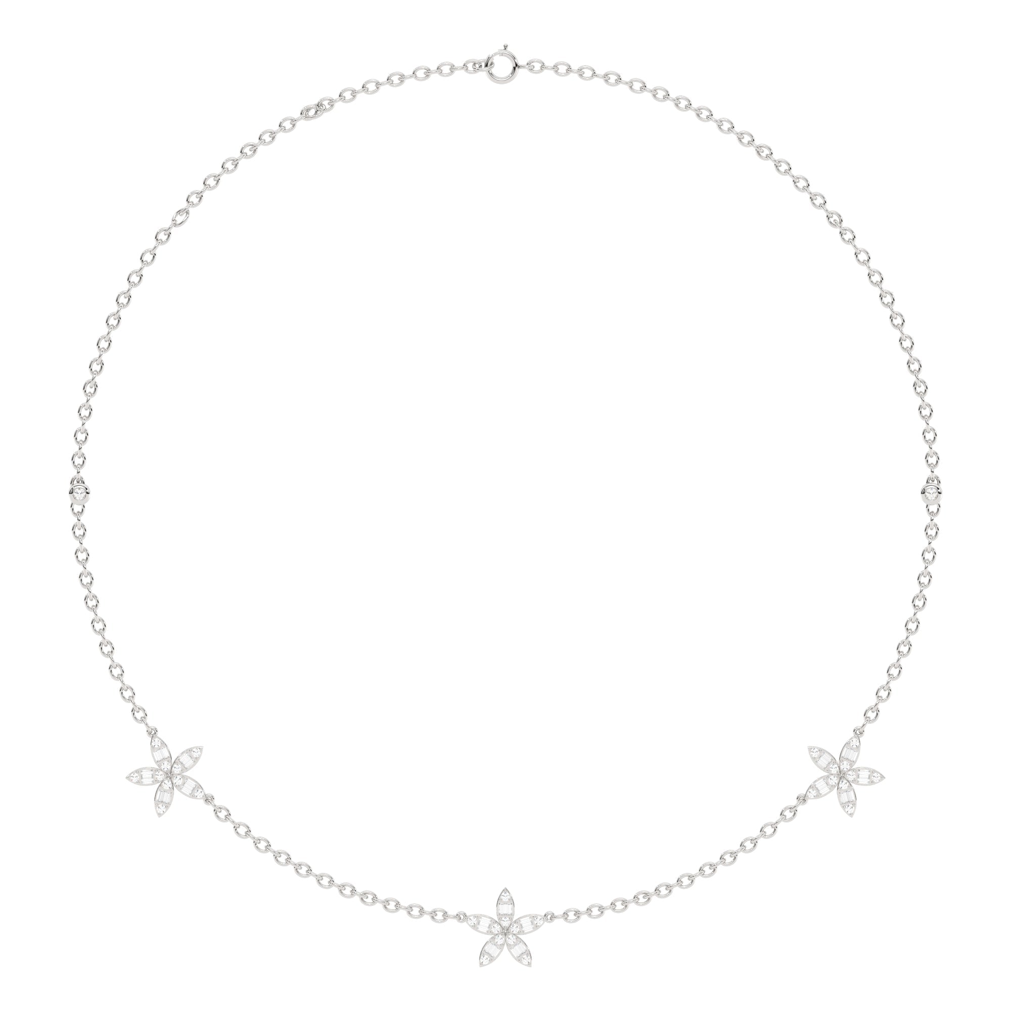 SPECIAL! .75ct G SI 14K White Gold Diamond Round & Baguette Flower Pendant Necklace 14" +2" EXT