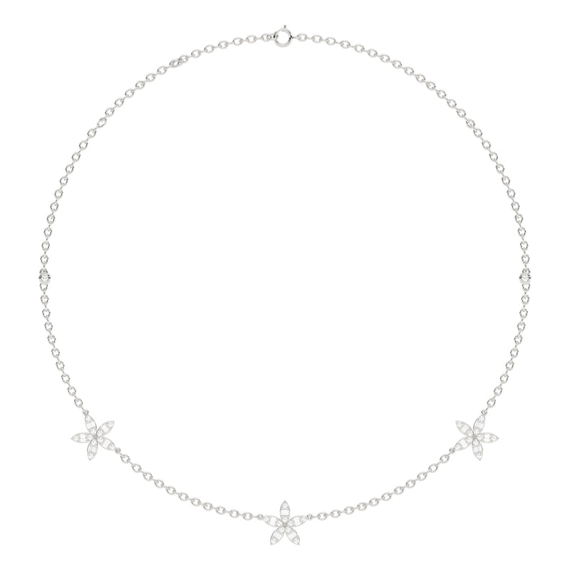 SPECIAL! .75ct G SI 14K White Gold Diamond Round & Baguette Flower Pendant Necklace 14" +2" EXT