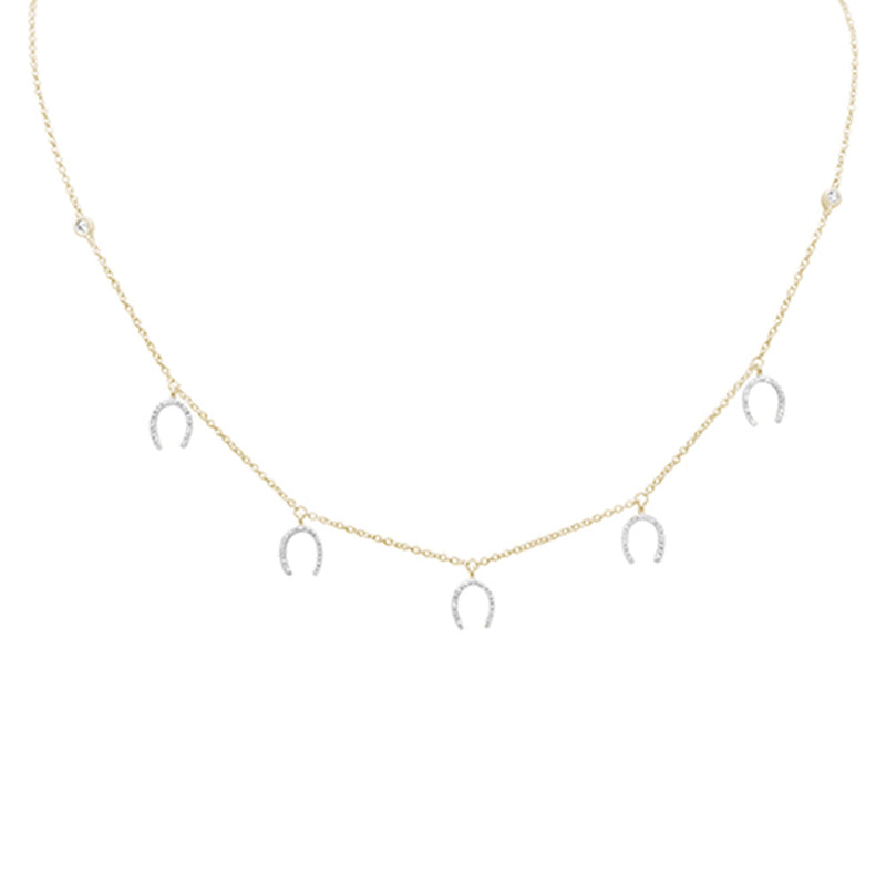 SPECIAL! .26ct G SI 14K Yellow Gold Diamond Horseshoe Pendant Necklace 14" +2" EXT