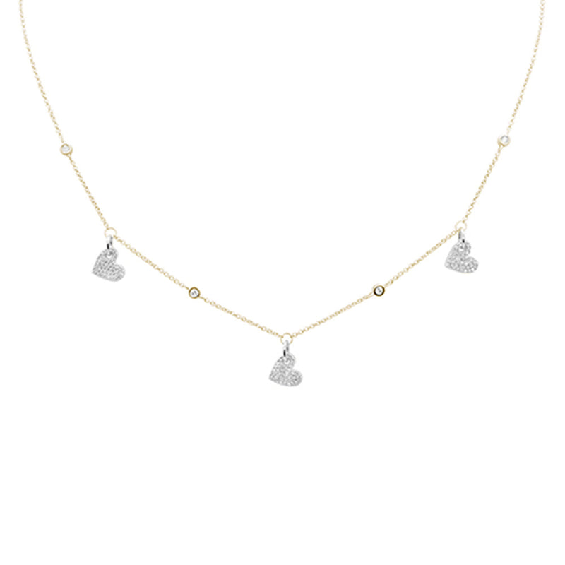 SPECIAL! .34ct G SI 14K Yellow Gold Diamond Dangling Heart Pendant Necklace 14" +2" EXT