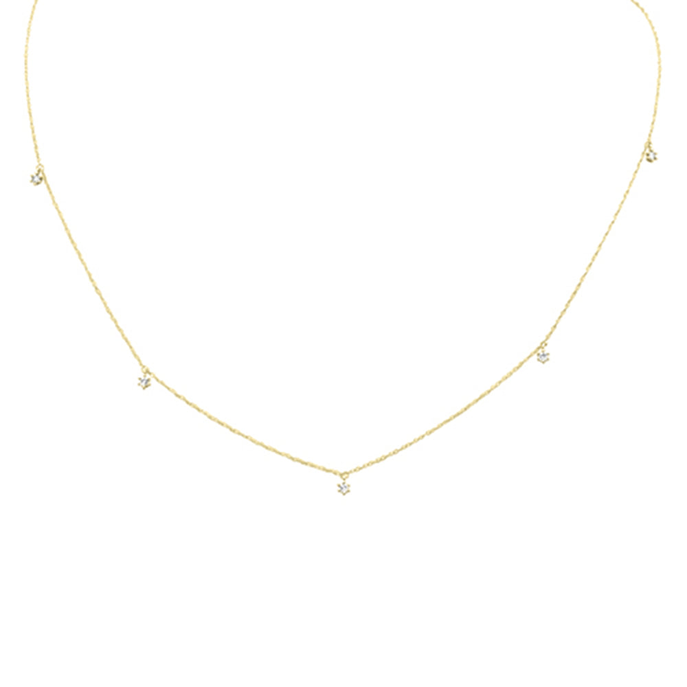 .18ct G SI 14K Yellow Gold Diamond Dangling Pendant Necklace 18" Long