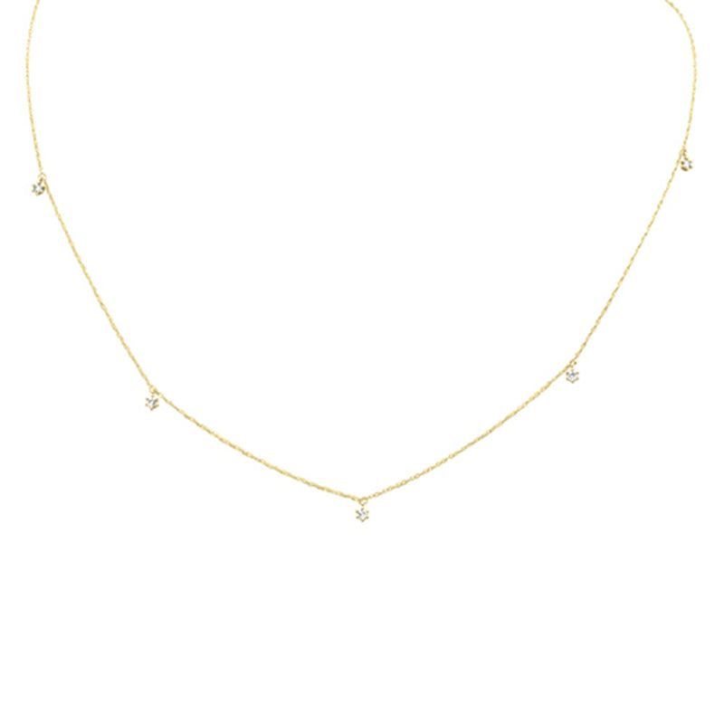 .18ct G SI 14K Yellow Gold Diamond Dangling Pendant Necklace 18" Long