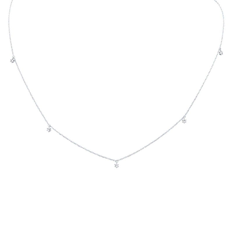 .18ct G SI 14K White Gold Diamond Dangling Pendant Necklace 18" Long
