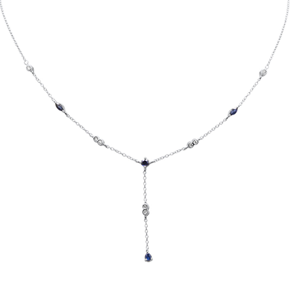 GEMSTONE CLOSEOUT!  .98ct G SI 14K White Gold Diamond & Blue Sapphire Gemstone Drop Pendant Necklace 16" + 2" EXT
