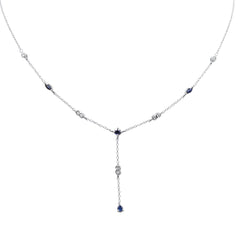 GEMSTONE CLOSEOUT!  .98ct G SI 14K White Gold Diamond & Blue Sapphire Gemstone Drop Pendant Necklace 16" + 2" EXT
