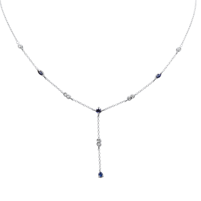 GEMSTONE CLOSEOUT!  .98ct G SI 14K White Gold Diamond & Blue Sapphire Gemstone Drop Pendant Necklace 16" + 2" EXT