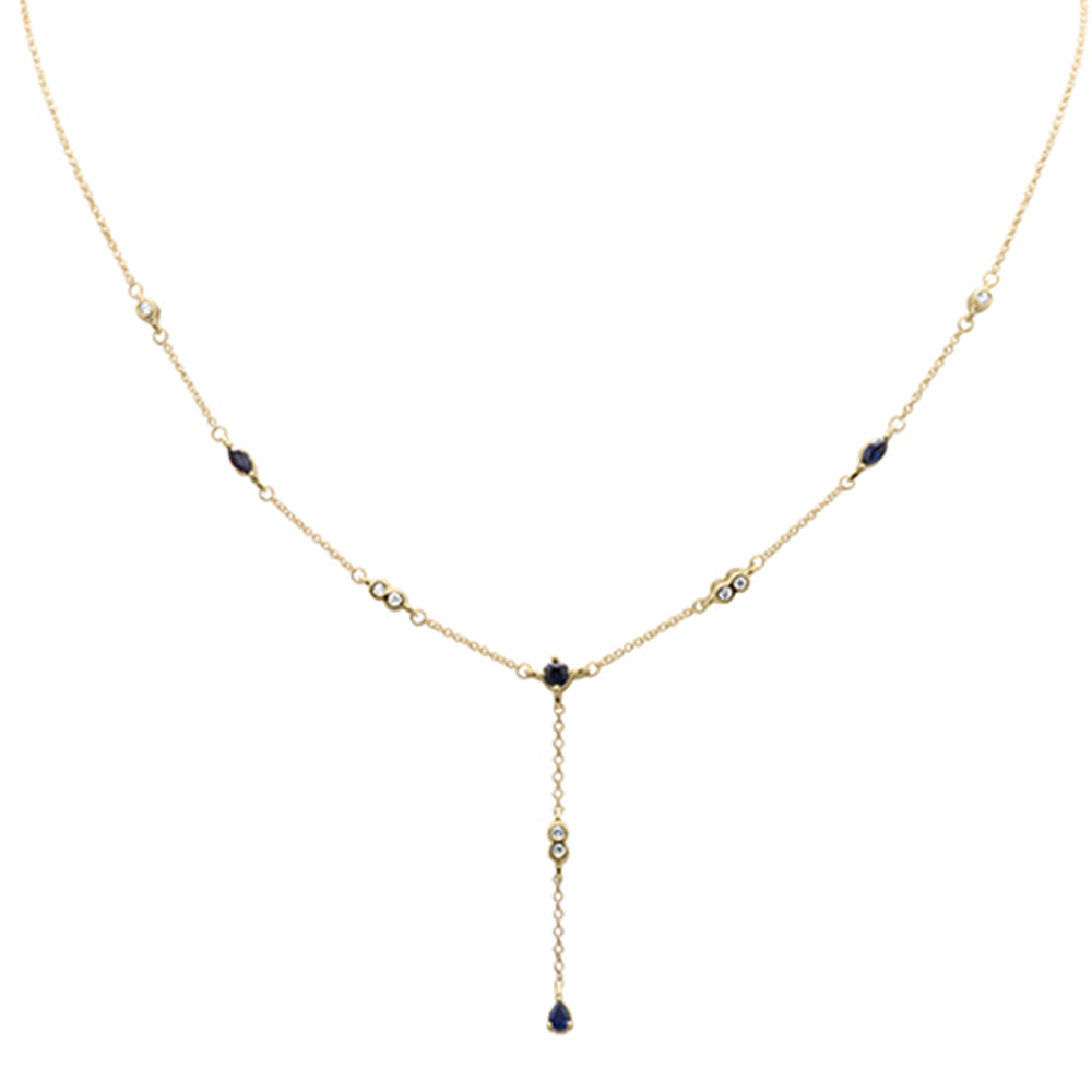 GEMSTONE CLOSEOUT!  .91ct G SI 14K Yellow Gold Diamond & Blue Sapphire Gemstone Drop Pendant Necklace 16" + 2" EXT