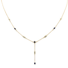GEMSTONE CLOSEOUT!  .91ct G SI 14K Yellow Gold Diamond & Blue Sapphire Gemstone Drop Pendant Necklace 16" + 2" EXT