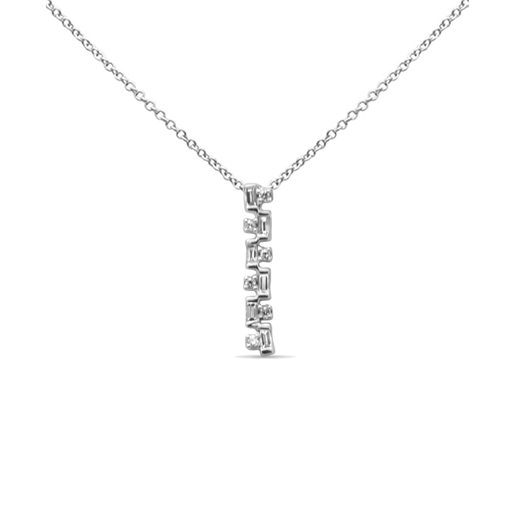 SPECIAL! .17ct G SI 14K White Gold Diamond Round & Baguette Pendant Necklace 18" Long