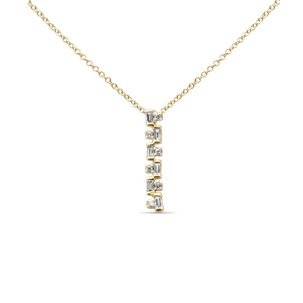 SPECIAL! .17ct G SI 14K Yellow Gold Diamond Round & Baguette Pendant Necklace 18" Long