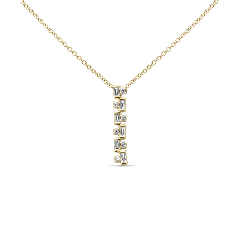 SPECIAL! .17ct G SI 14K Yellow Gold Diamond Round & Baguette Pendant Necklace 18" Long