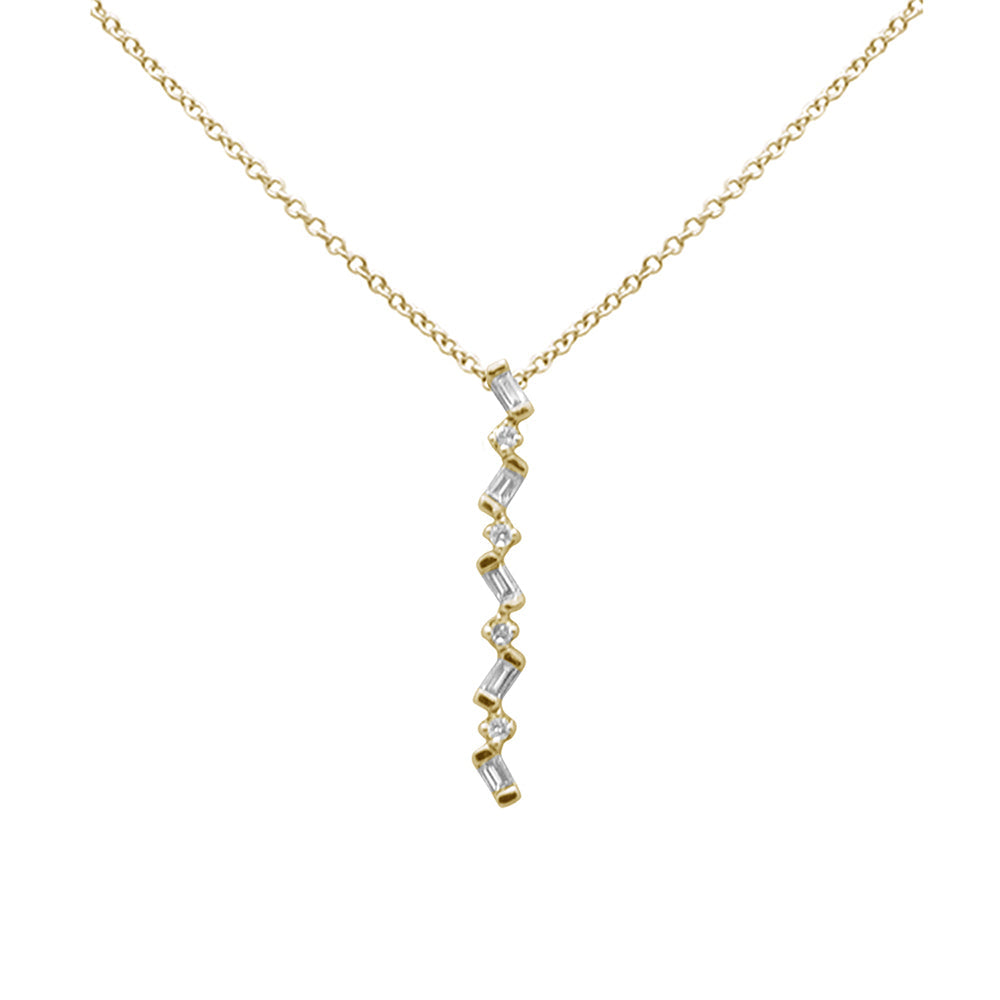 SPECIAL! .15ct G SI 14K Yellow Gold Diamond Round & Baguette Pendant Necklace 18" Long
