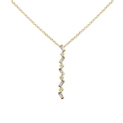 SPECIAL! .15ct G SI 14K Yellow Gold Diamond Round & Baguette Pendant Necklace 18" Long