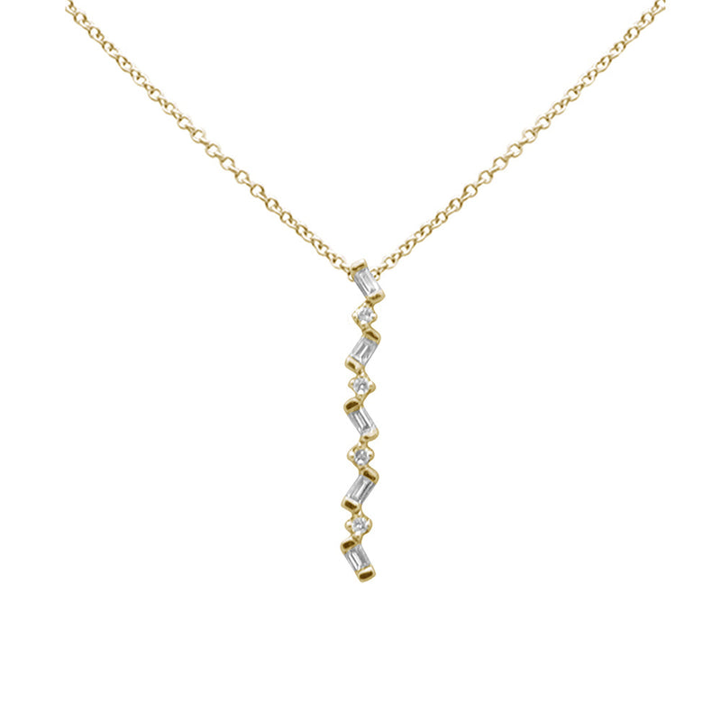 SPECIAL! .15ct G SI 14K Yellow Gold Diamond Round & Baguette Pendant Necklace 18" Long