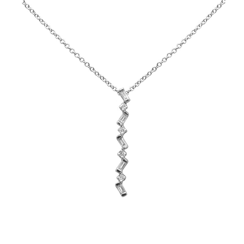 SPECIAL! .16ct G SI 14K White Gold Diamond Round & Baguette Pendant Necklace 18" Long