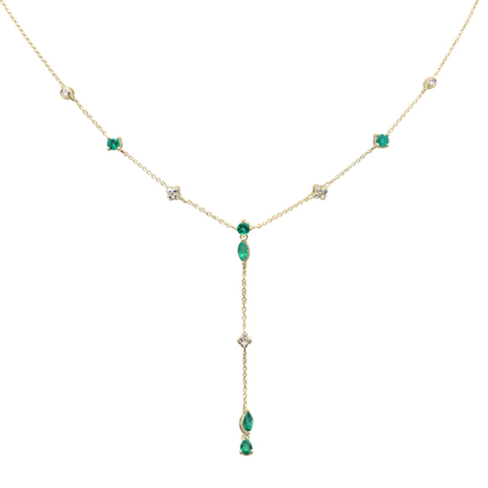 GEMSTONE CLOSEOUT!  .93ct G SI 14K Yellow Gold Diamond & Emerald Gemstone Dangling Pendant Necklace 16" + 2" EXT