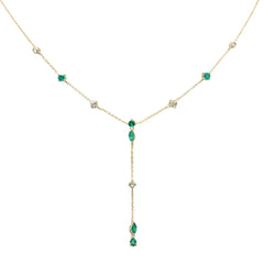 GEMSTONE CLOSEOUT!  .93ct G SI 14K Yellow Gold Diamond & Emerald Gemstone Dangling Pendant Necklace 16" + 2" EXT