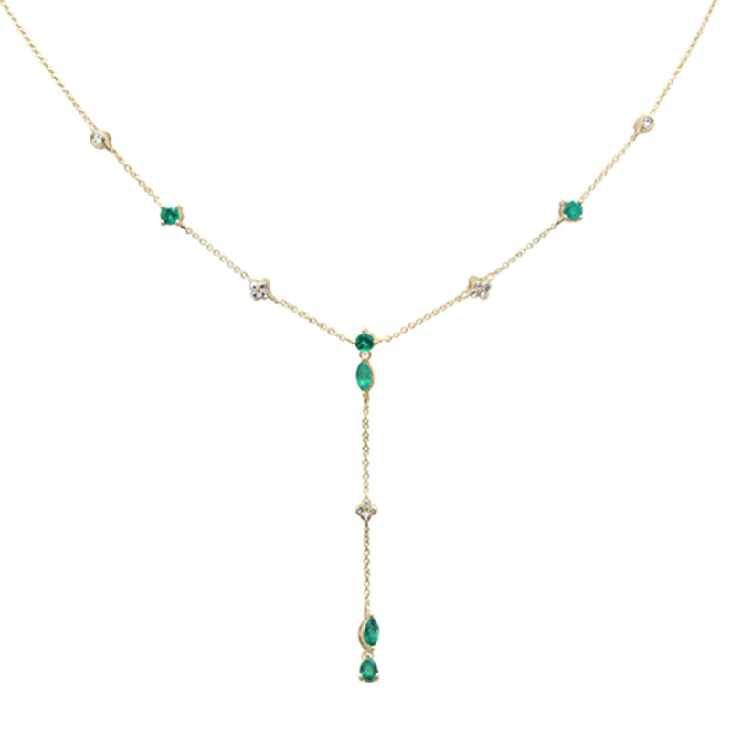GEMSTONE CLOSEOUT!  .93ct G SI 14K Yellow Gold Diamond & Emerald Gemstone Dangling Pendant Necklace 16" + 2" EXT
