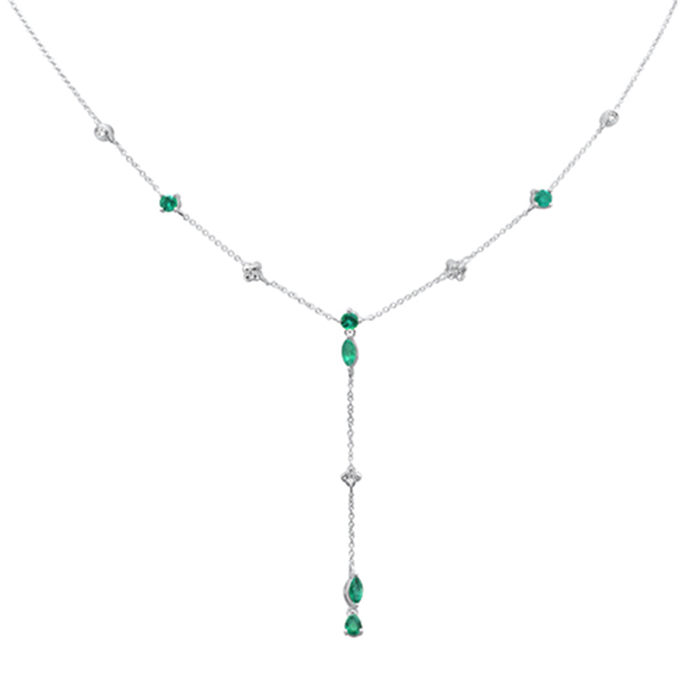 GEMSTONE CLOSEOUT!  .95ct G SI 14K White Gold Diamond & Emerald Gemstone Dangling Pendant Necklace 16" + 2" EXT