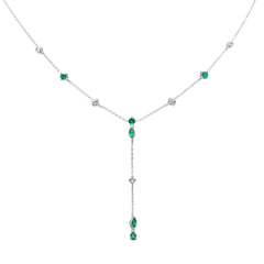 GEMSTONE CLOSEOUT!  .95ct G SI 14K White Gold Diamond & Emerald Gemstone Dangling Pendant Necklace 16" + 2" EXT