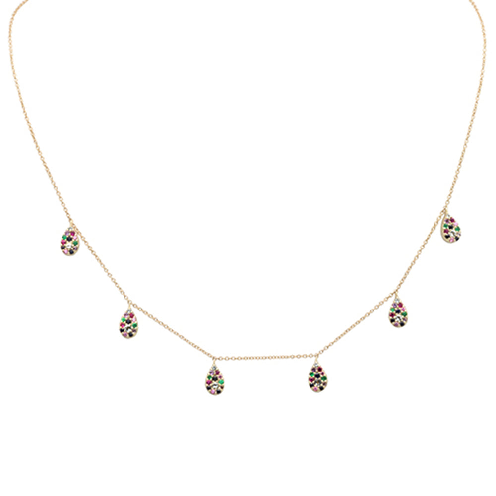 SPECIAL! .71ct G SI 14K Yellow Gold Multi Color Gemstone Pendant Necklace 16" + 2" EXT