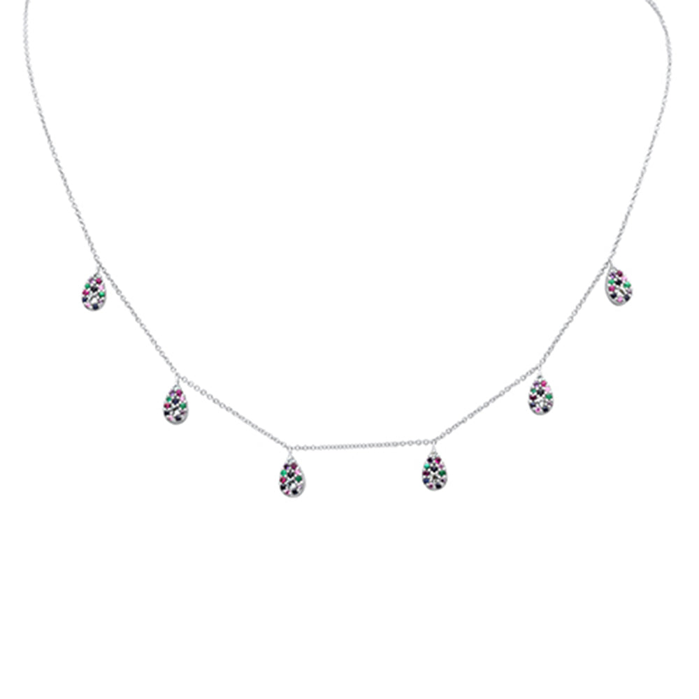 SPECIAL! .70ct G SI 14K White Gold Multi Color Gemstone Pendant Necklace 16" + 2" EXT