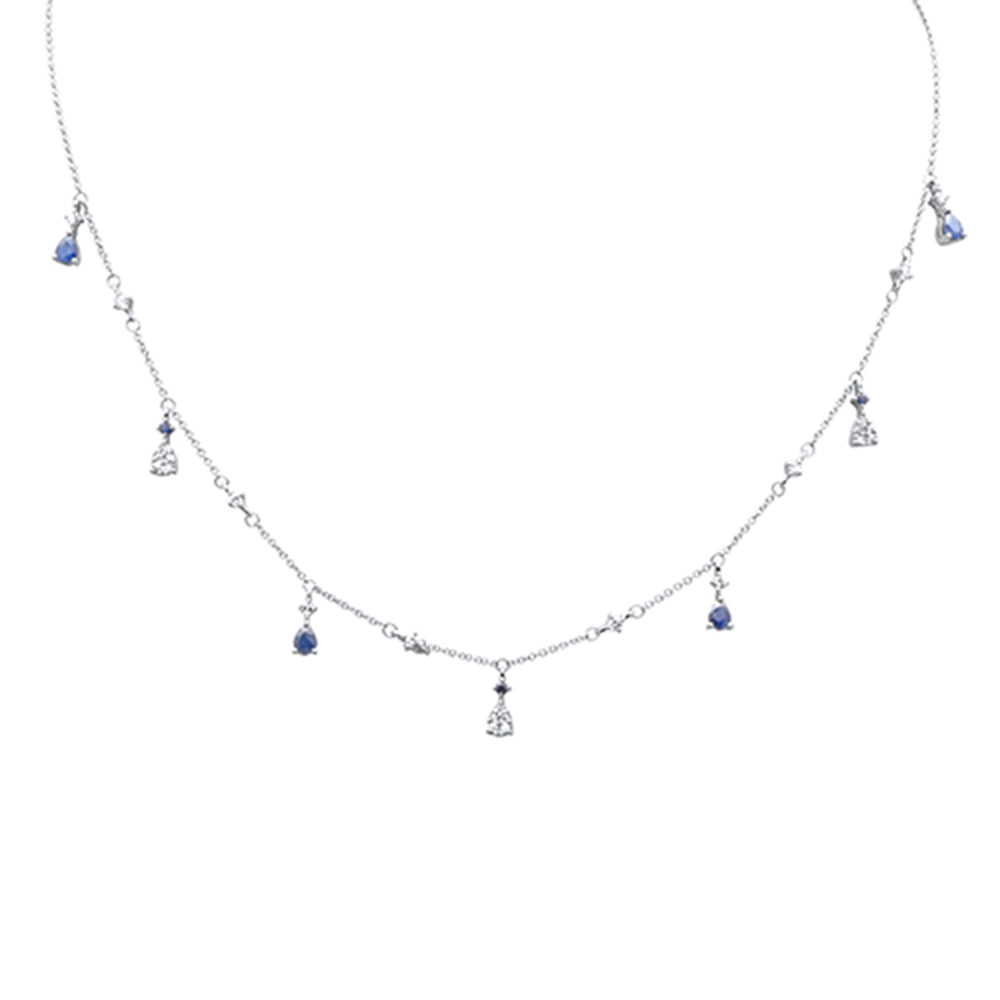 SPECIAL! 1.33ct G SI 14K White Gold Diamond & Blue Sapphire Gemstone Dangling Pendant Necklace 16" + 2" EXT