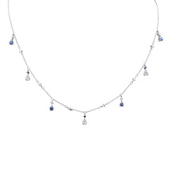 SPECIAL! 1.33ct G SI 14K White Gold Diamond & Blue Sapphire Gemstone Dangling Pendant Necklace 16" + 2" EXT