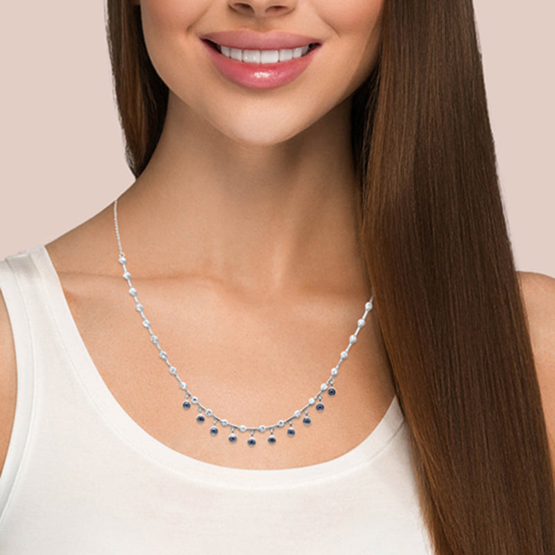 GEMSTONE CLOSEOUT!   2.36ct G SI 14K White Gold Diamond & Blue Sapphire Gemstone Dangling Pendant Necklace 16" + 2" EXT