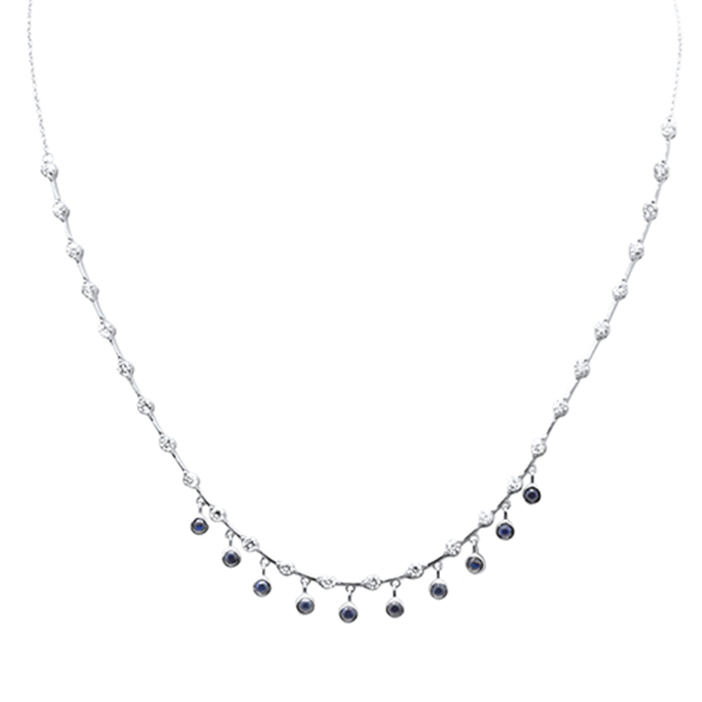 GEMSTONE CLOSEOUT!   2.36ct G SI 14K White Gold Diamond & Blue Sapphire Gemstone Dangling Pendant Necklace 16" + 2" EXT