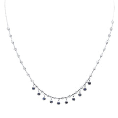 GEMSTONE CLOSEOUT!   2.36ct G SI 14K White Gold Diamond & Blue Sapphire Gemstone Dangling Pendant Necklace 16" + 2" EXT