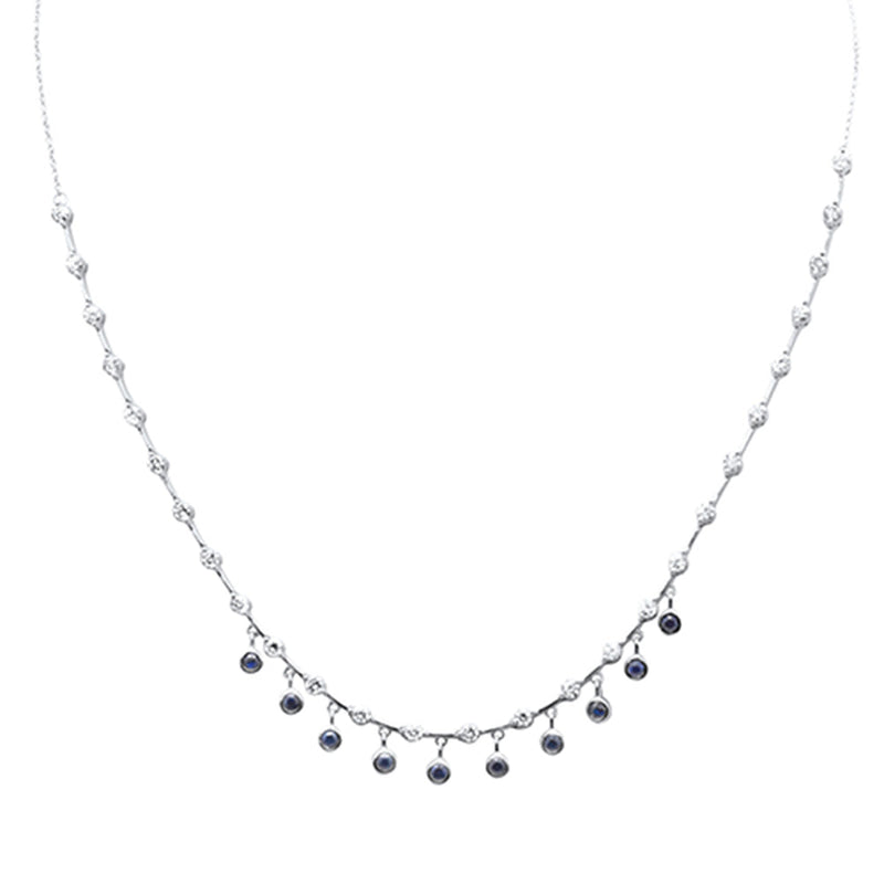 GEMSTONE CLOSEOUT!   2.36ct G SI 14K White Gold Diamond & Blue Sapphire Gemstone Dangling Pendant Necklace 16" + 2" EXT
