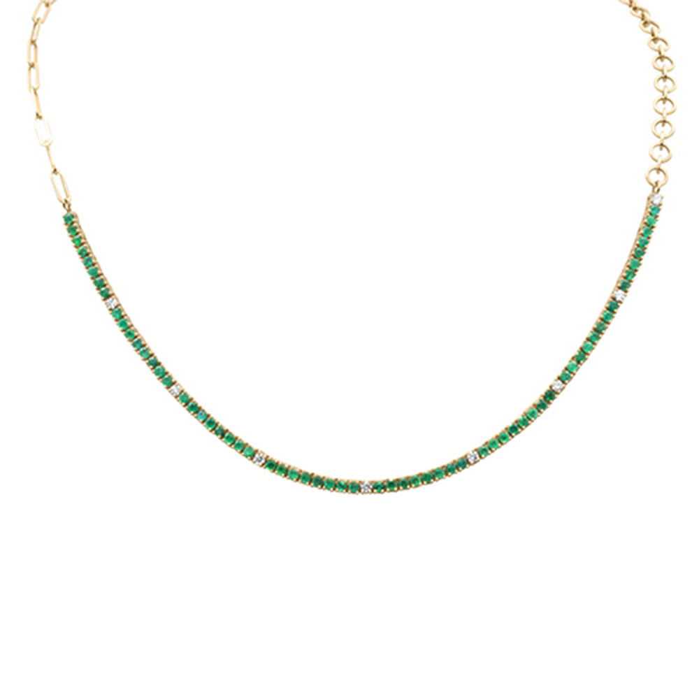 SPECIAL!  2.51ct G SI 14K Yellow Gold Diamond & Emerald Gemstone Pendant Necklace 14" + 2" EXT