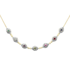 GEMSTONE CLOSEOUT!   .46ct G SI 14K Yellow Gold Diamond & Multi Color Gemstones Pendant Necklace 16 + 2" Long