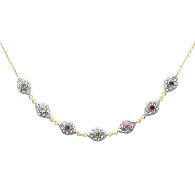 GEMSTONE CLOSEOUT!   .46ct G SI 14K Yellow Gold Diamond & Multi Color Gemstones Pendant Necklace 16 + 2" Long