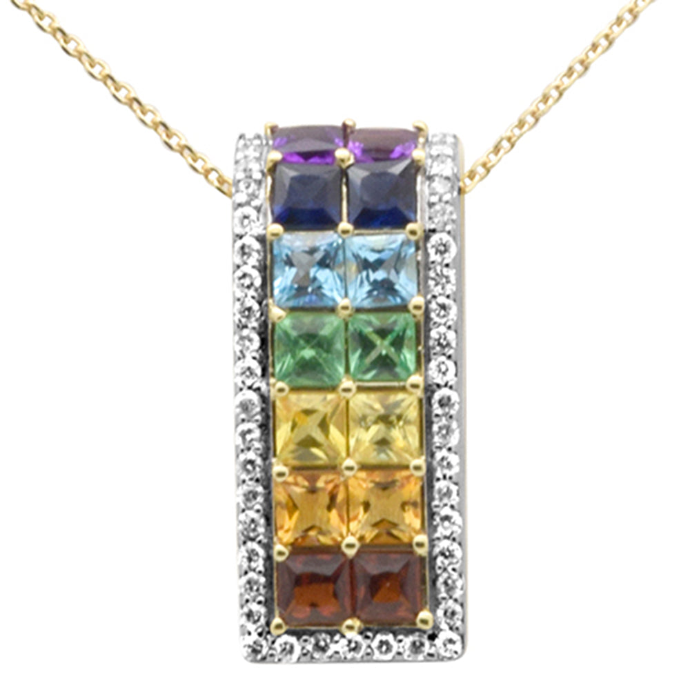 GEMSTONE CLOSEOUT!  2.87ct G SI 14K Yellow Gold Diamond & Multi Color Gemstones Pendant Necklace 16 + 2" Long