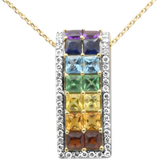 GEMSTONE CLOSEOUT!  2.87ct G SI 14K Yellow Gold Diamond & Multi Color Gemstones Pendant Necklace 16 + 2" Long