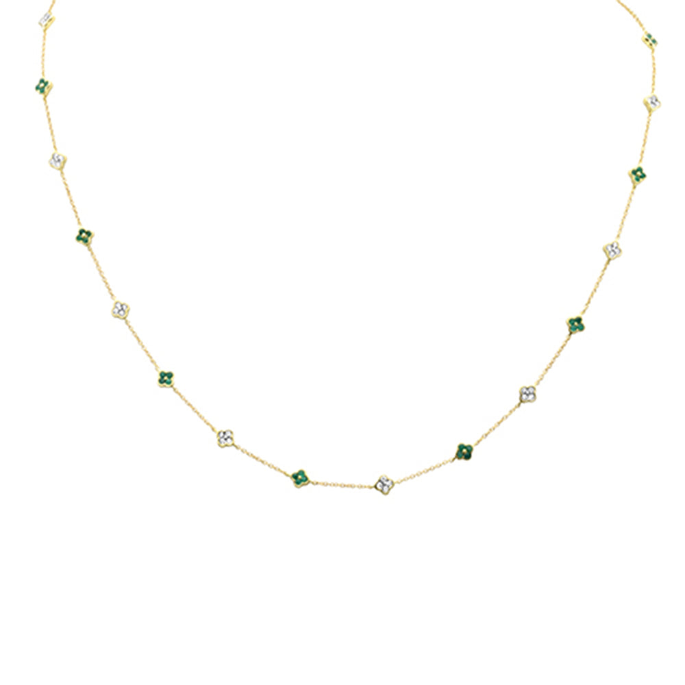 SPECIAL! .80ct G SI 14K Yellow Gold Diamond & Emerald Clover Gemstones Pendant Necklace 16 + 2" Long