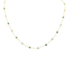SPECIAL! .80ct G SI 14K Yellow Gold Diamond & Emerald Clover Gemstones Pendant Necklace 16 + 2" Long