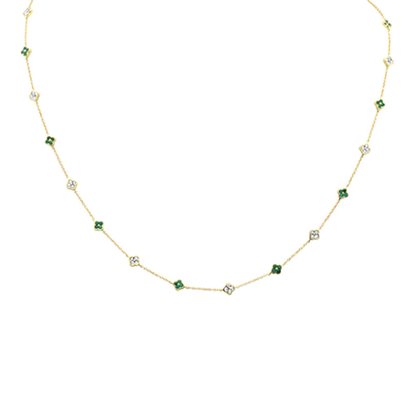 SPECIAL! .80ct G SI 14K Yellow Gold Diamond & Emerald Clover Gemstones Pendant Necklace 16 + 2" Long