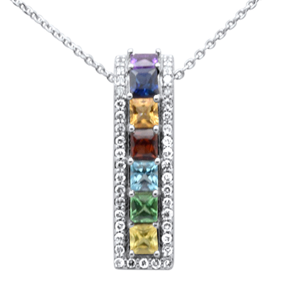 SPECIAL! 1.61ct G SI 14K White Gold Diamond & Multi Color Gemstones Pendant Neklace 16 + 2" Long