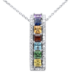 SPECIAL! 1.61ct G SI 14K White Gold Diamond & Multi Color Gemstones Pendant Neklace 16 + 2" Long